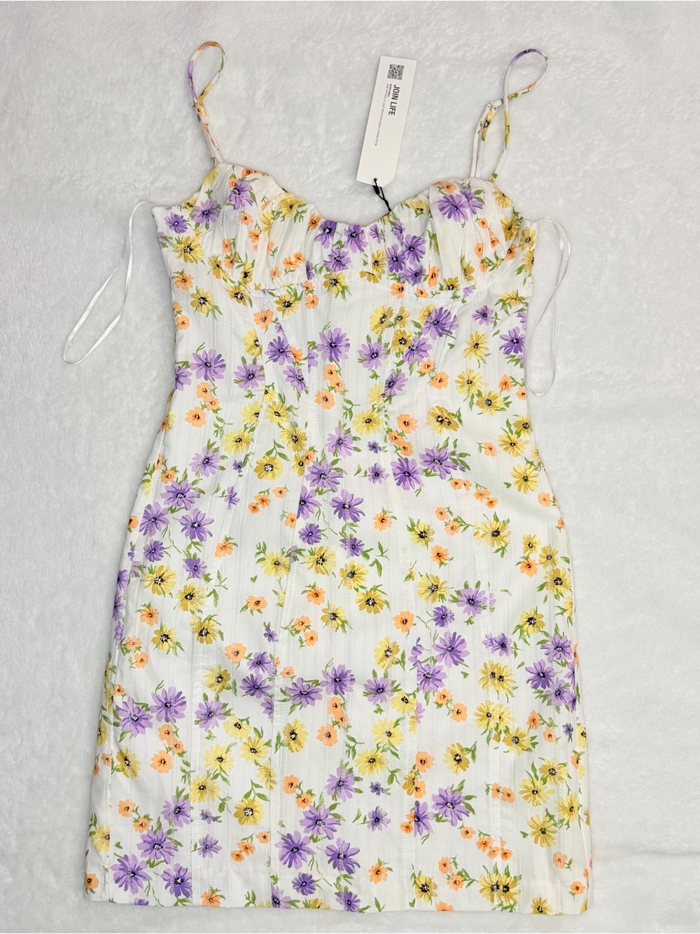Zara Floral Corset Mini Dress with Purple & Yellow Flowers - Size XS
